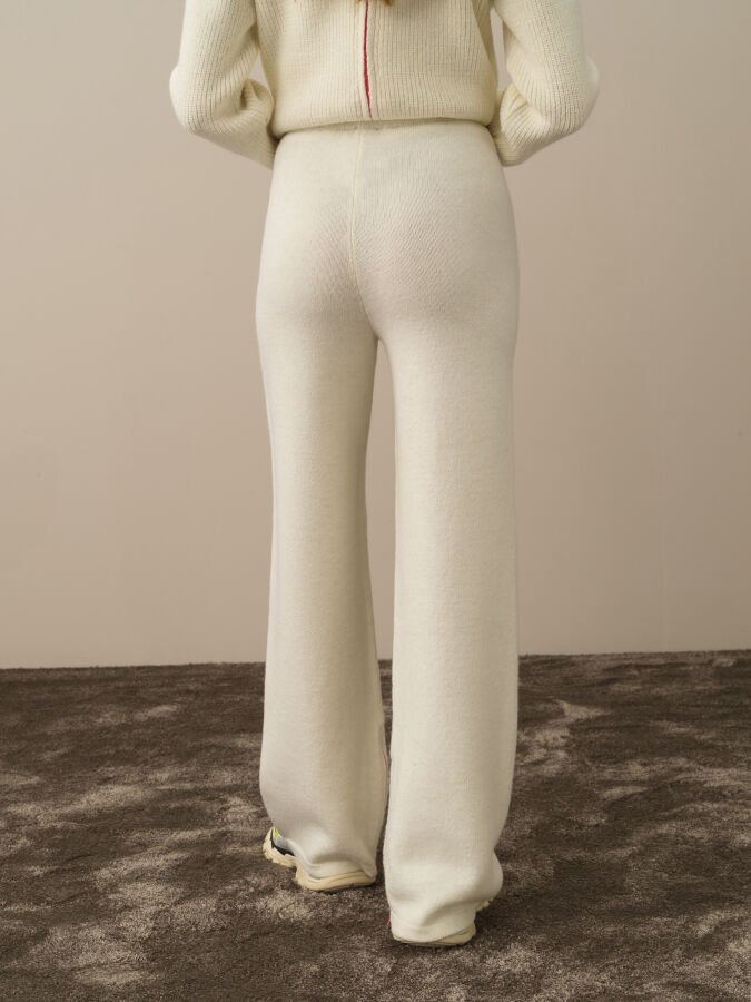 Ekru Doğal Yün Dokulu Regular Fit Pantolon - Xint
