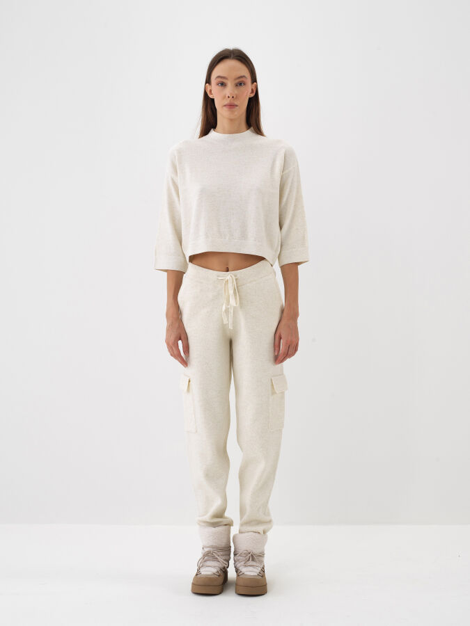 Ekru Doğal Yün Dokulu Regular Fit Pantolon - Xint