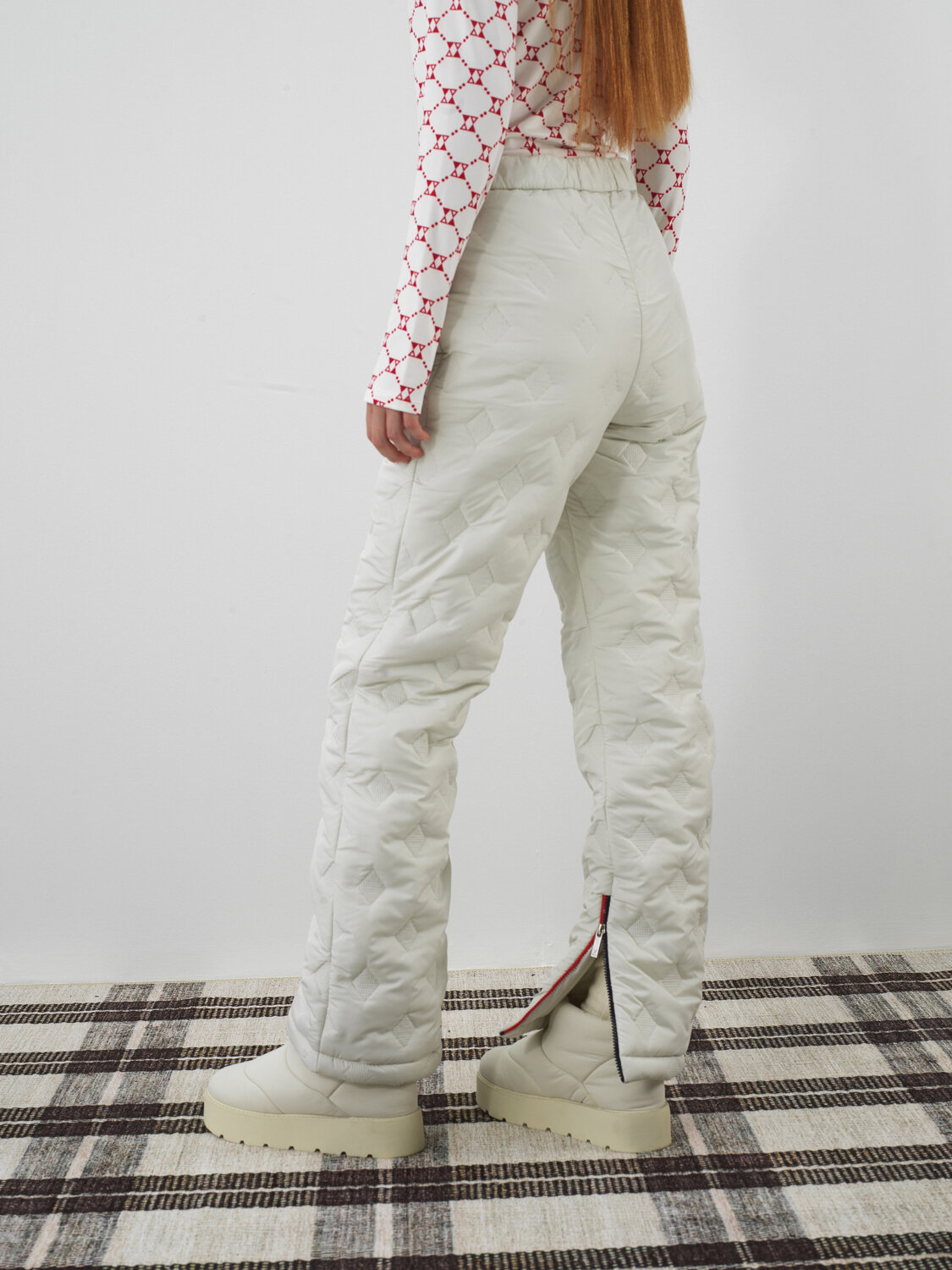 Ekru Kapitone Dokulu Oversize Pantolon - Xint