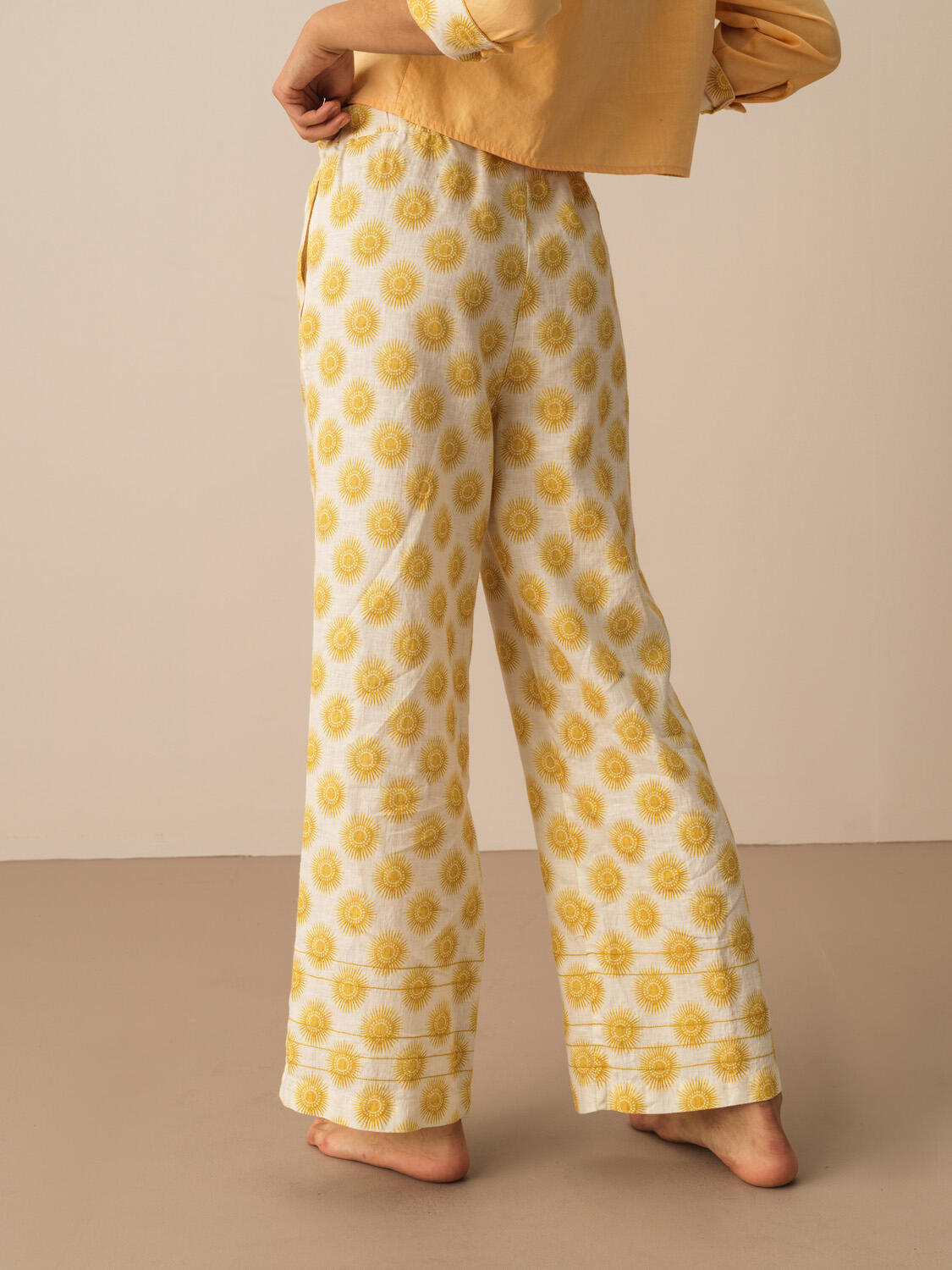 Ekru %100 Keten Oversize Pantolon