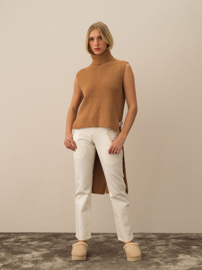 Ekru Oversize Pamuklu Denim Pantolon (1)