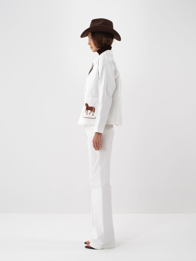 Ekru Pamuk Dokulu Oversize Pantolon - Xint