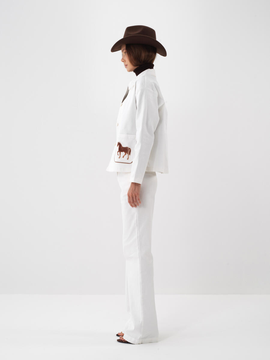 Ekru Pamuk Dokulu Oversize Pantolon - 4