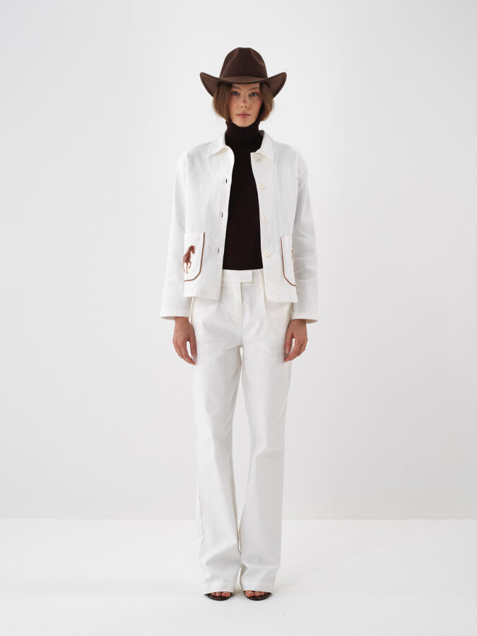 Ekru Pamuk Dokulu Oversize Pantolon - Xint