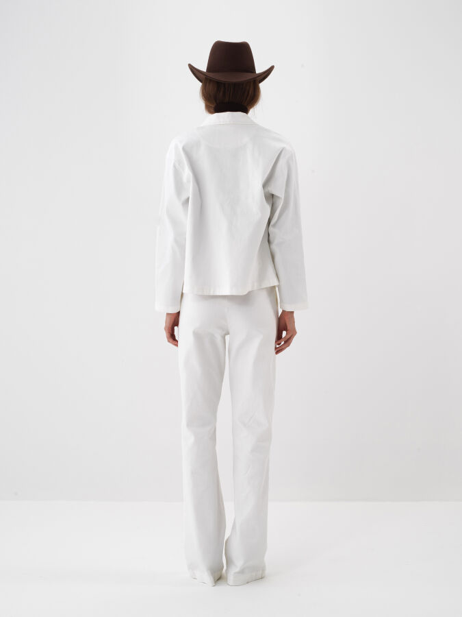 Ekru Pamuk Dokulu Oversize Pantolon - Xint