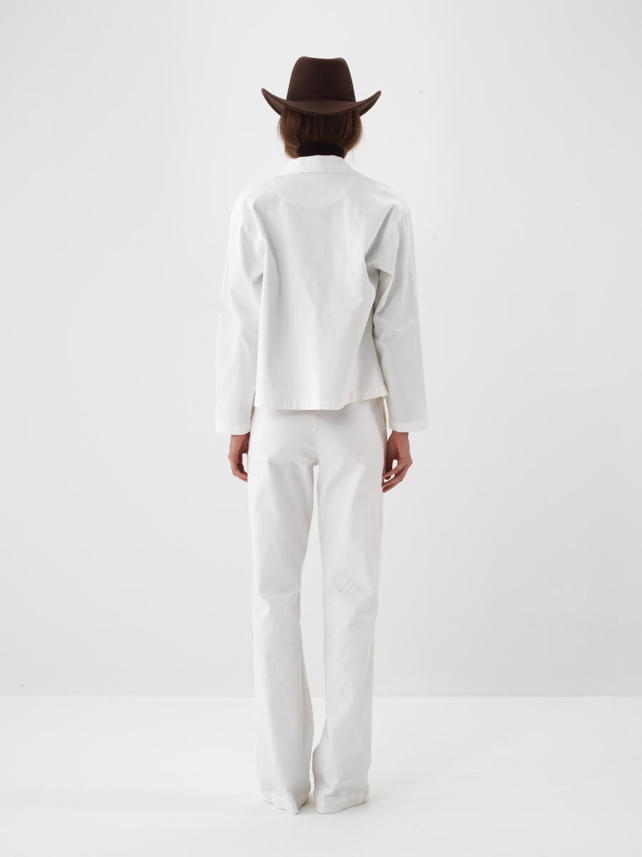 Ekru Pamuk Dokulu Oversize Pantolon - 5