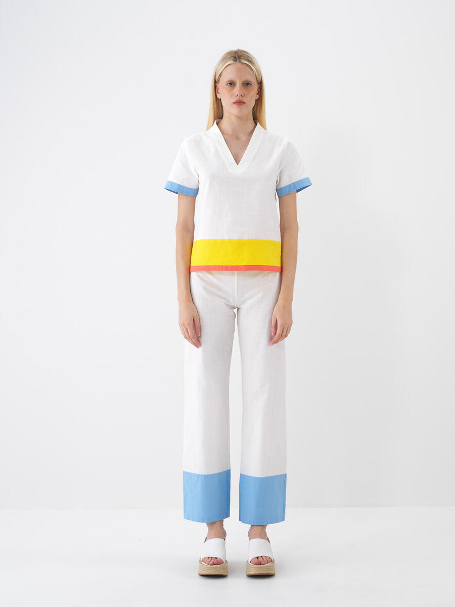 Ekru Pamuk Dokulu Regular Fit Pantolon - 1