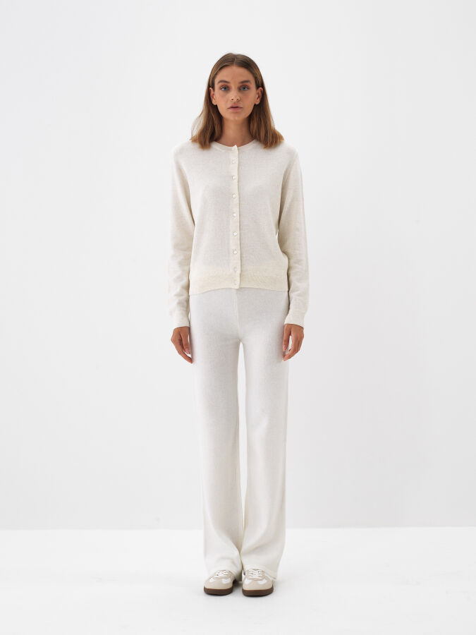 Ekru Yumuşak Dokulu Oversize Pantolon - Xint