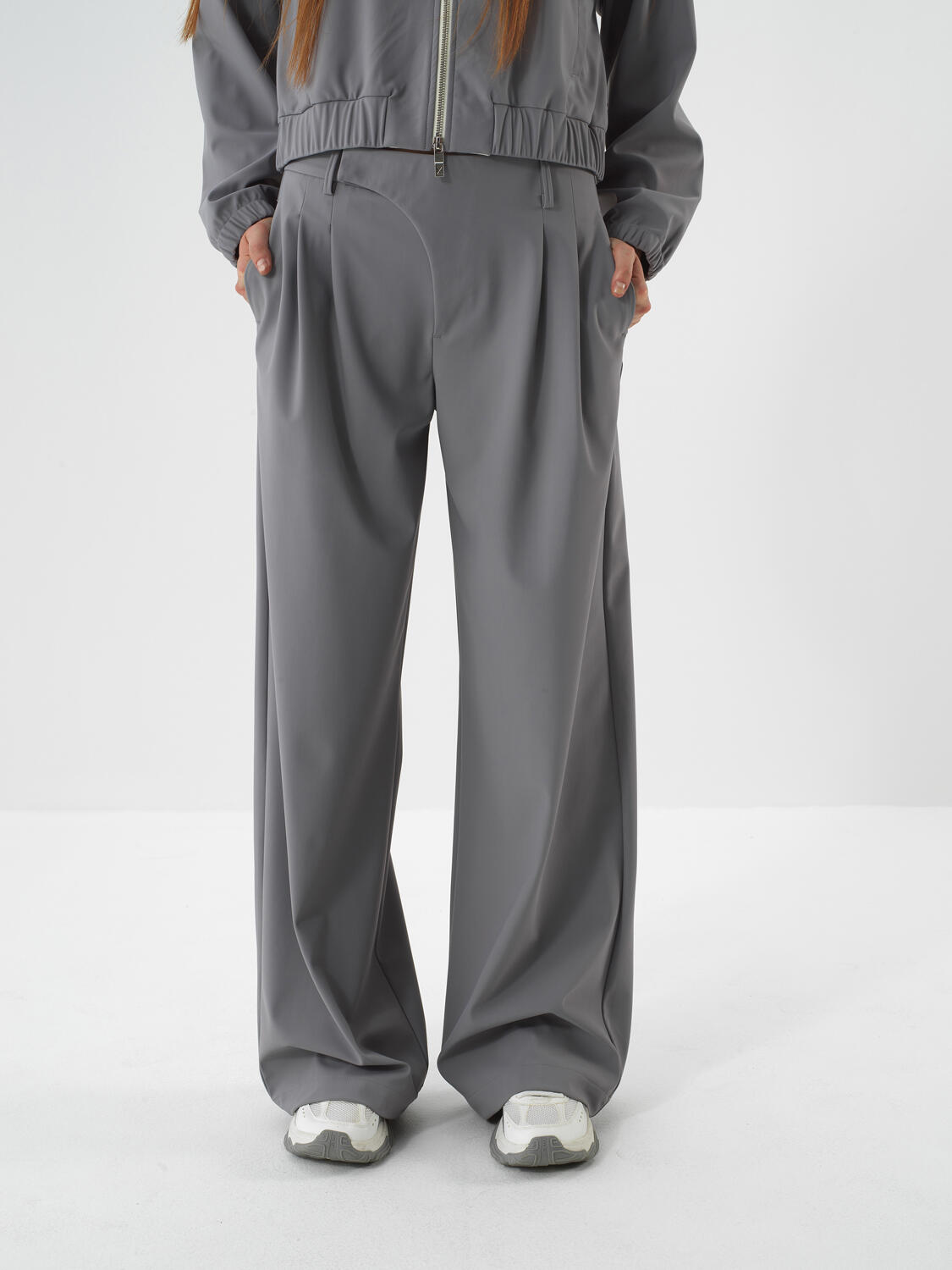 Gri Esnek Dokulu Oversize Pantolon