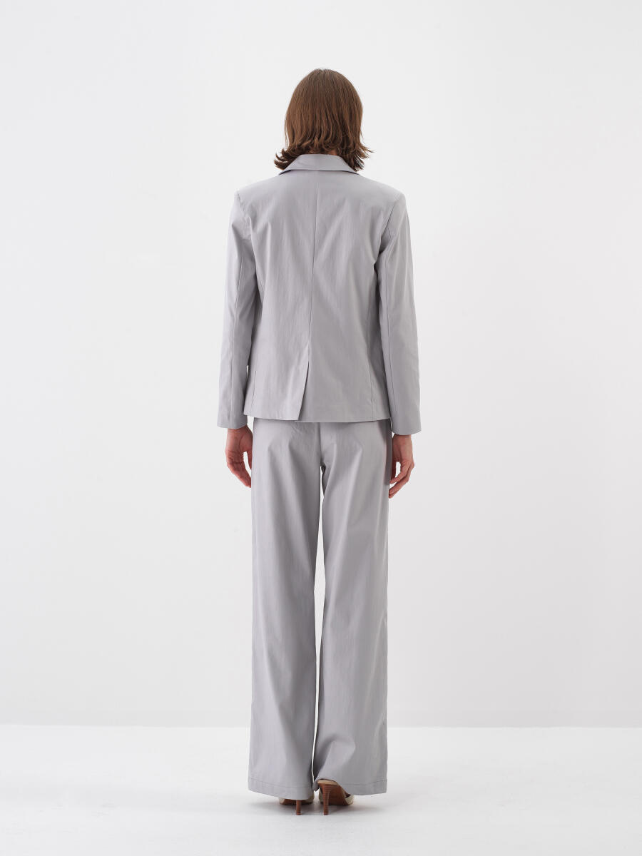 Gri Pamuk Dokulu Oversize Pantolon - 5