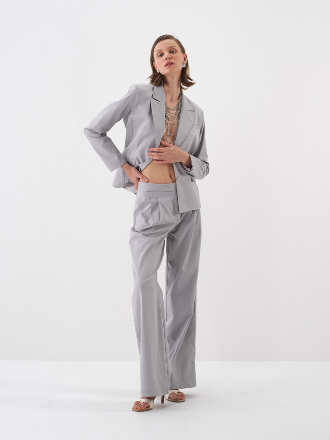 Gri Pamuk Dokulu Oversize Pantolon (1)