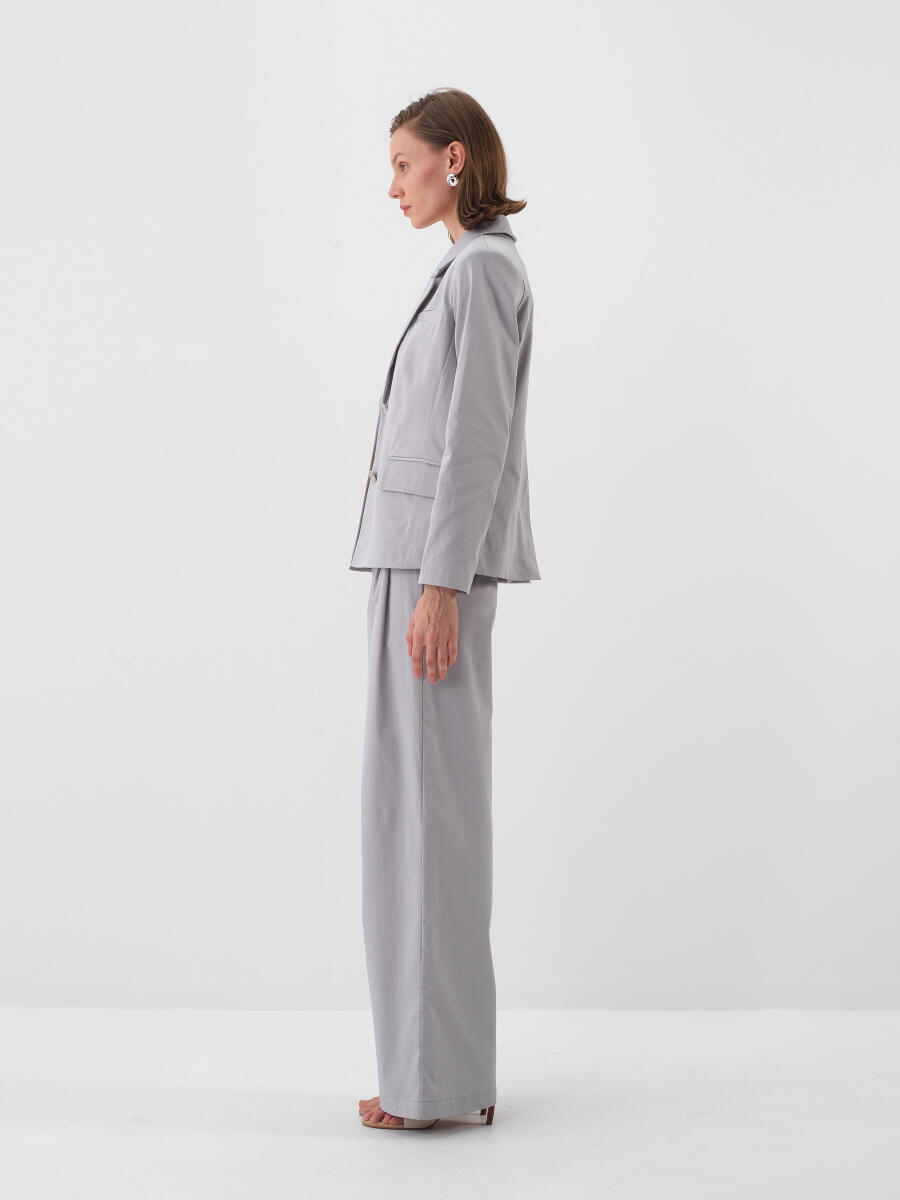 Gri Pamuk Dokulu Oversize Pantolon - 3