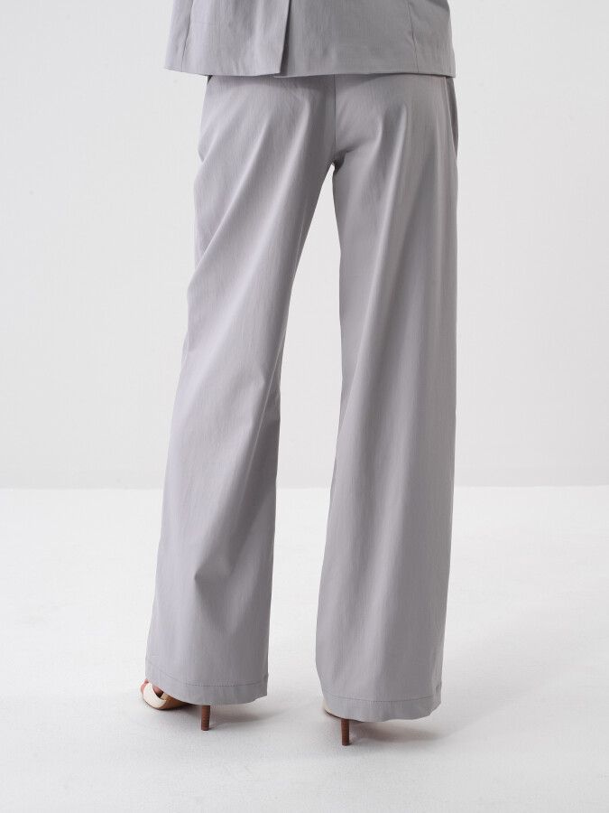 Gri Pamuk Dokulu Oversize Pantolon - 4