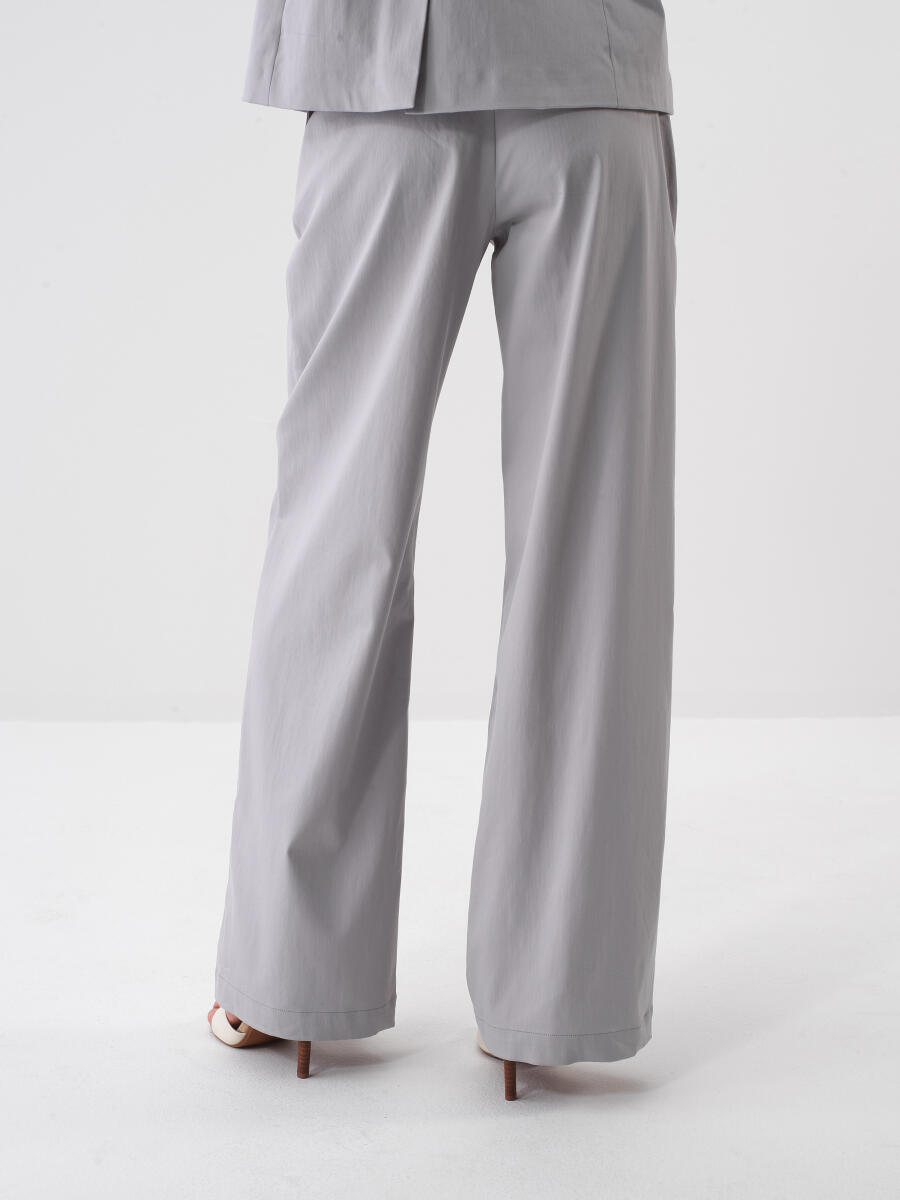 Gri Pamuk Dokulu Oversize Pantolon - 4