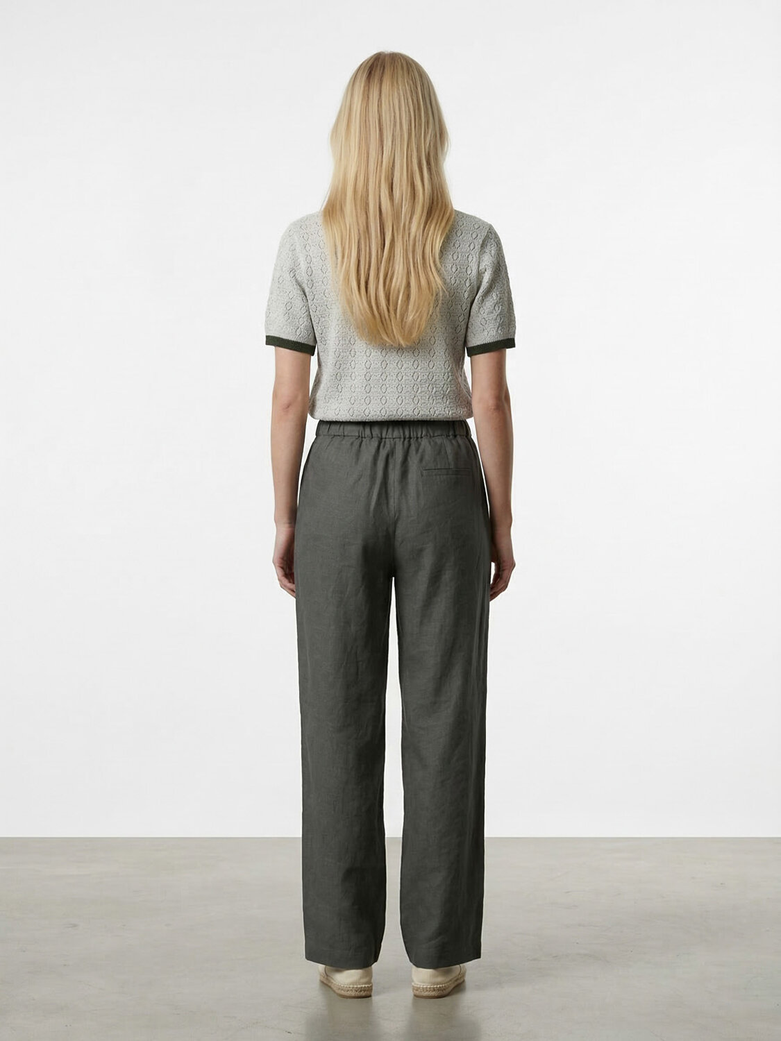 Haki %100 Keten Oversize Pantolon - 3