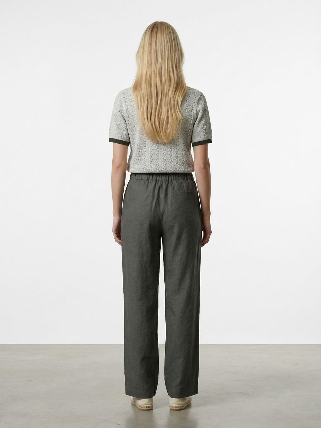 Haki %100 Keten Oversize Pantolon - 3