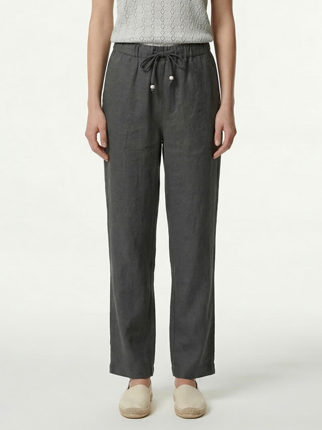 Haki %100 Keten Oversize Pantolon - 1