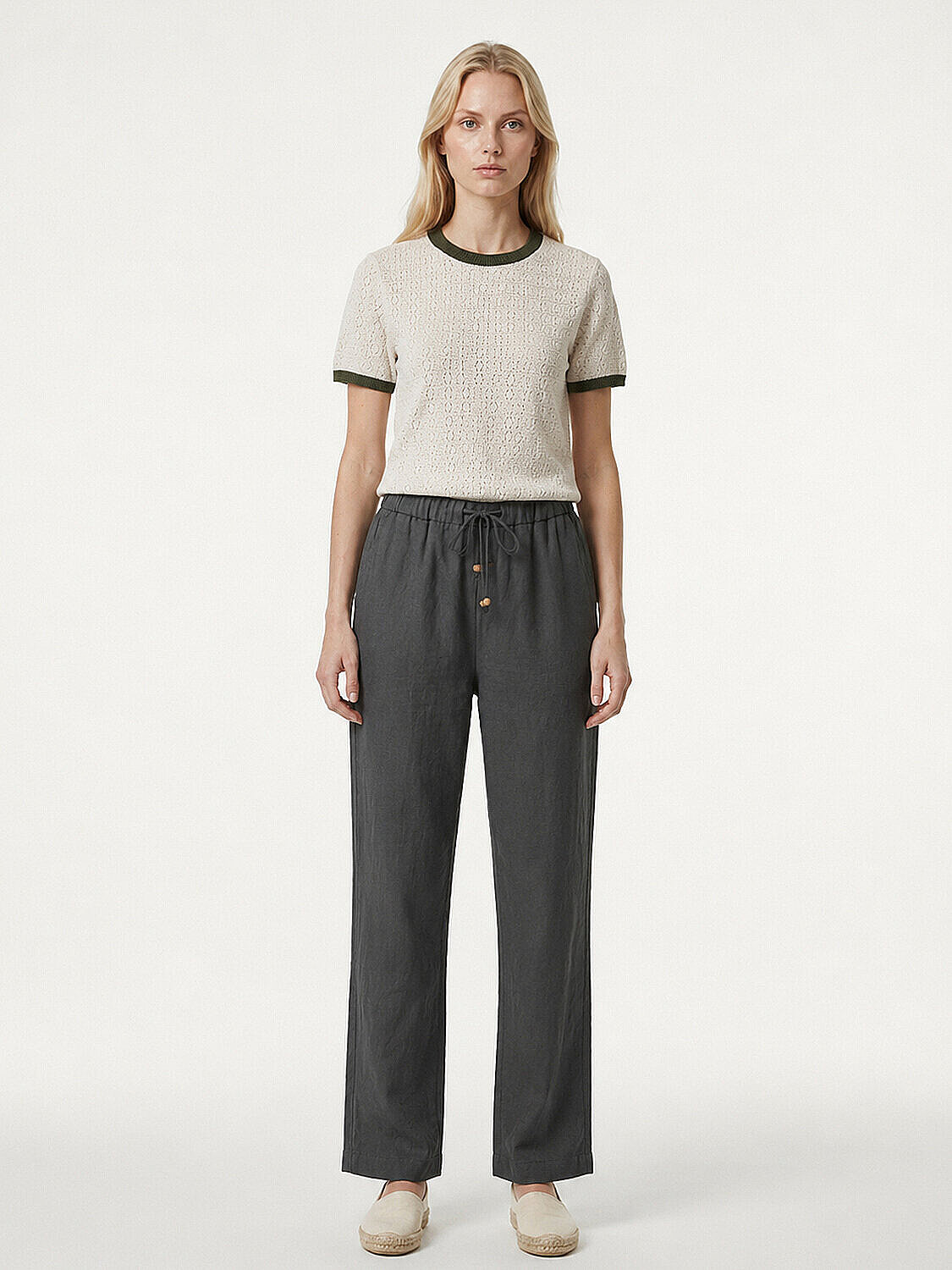 Haki %100 Keten Oversize Pantolon (2)