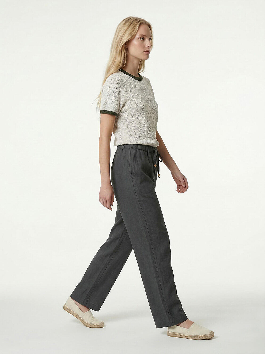 Haki %100 Keten Oversize Pantolon (3)