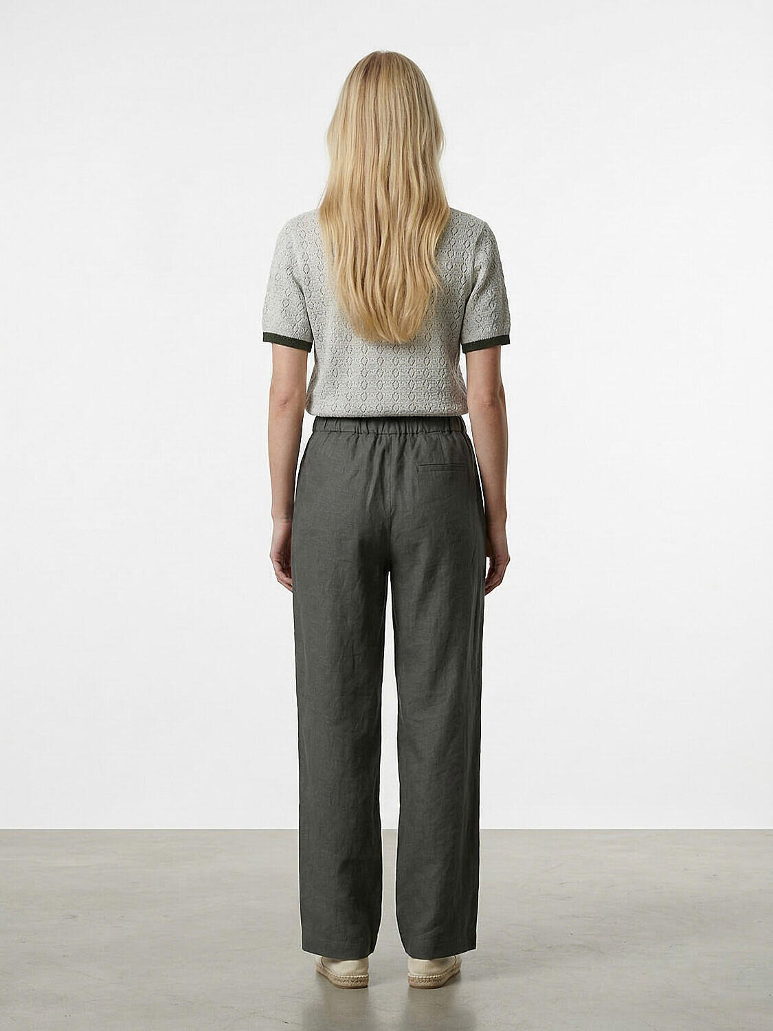 Haki %100 Keten Oversize Pantolon (4)