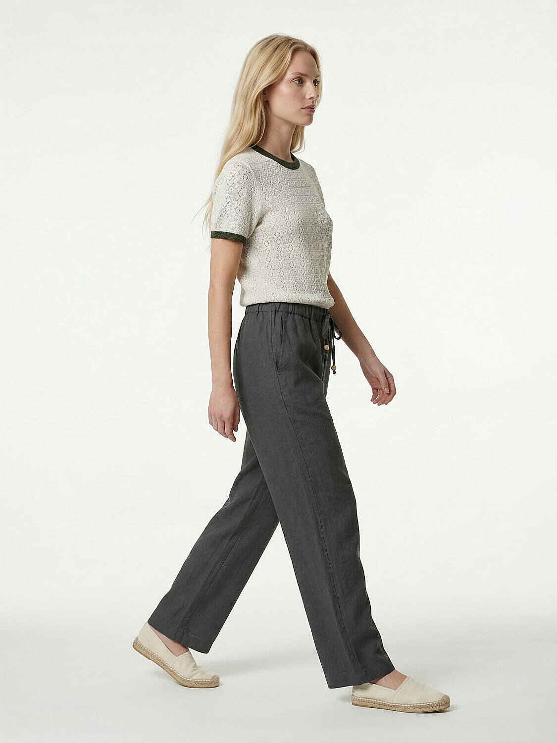 Haki %100 Keten Oversize Pantolon (3)