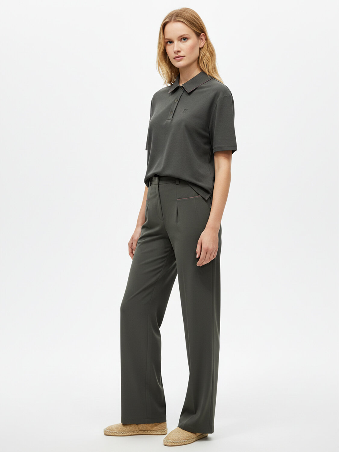 Haki Doğal Akışlı Oversize Pantolon - 2