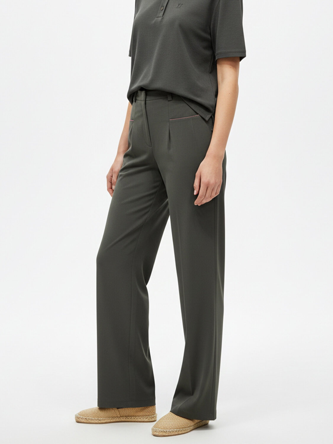 Haki Doğal Akışlı Oversize Pantolon - 1