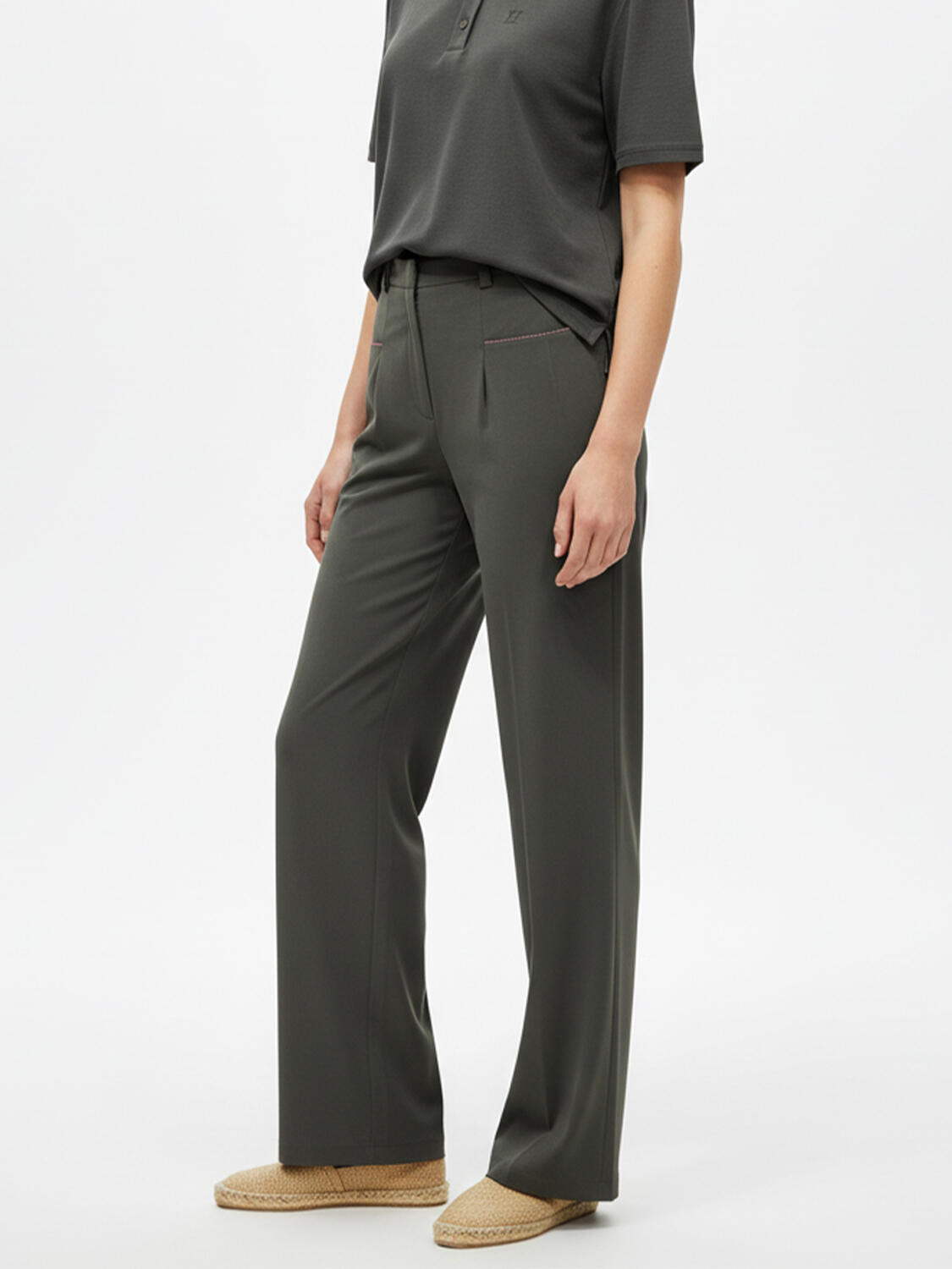 Haki Doğal Akışlı Oversize Pantolon - 1