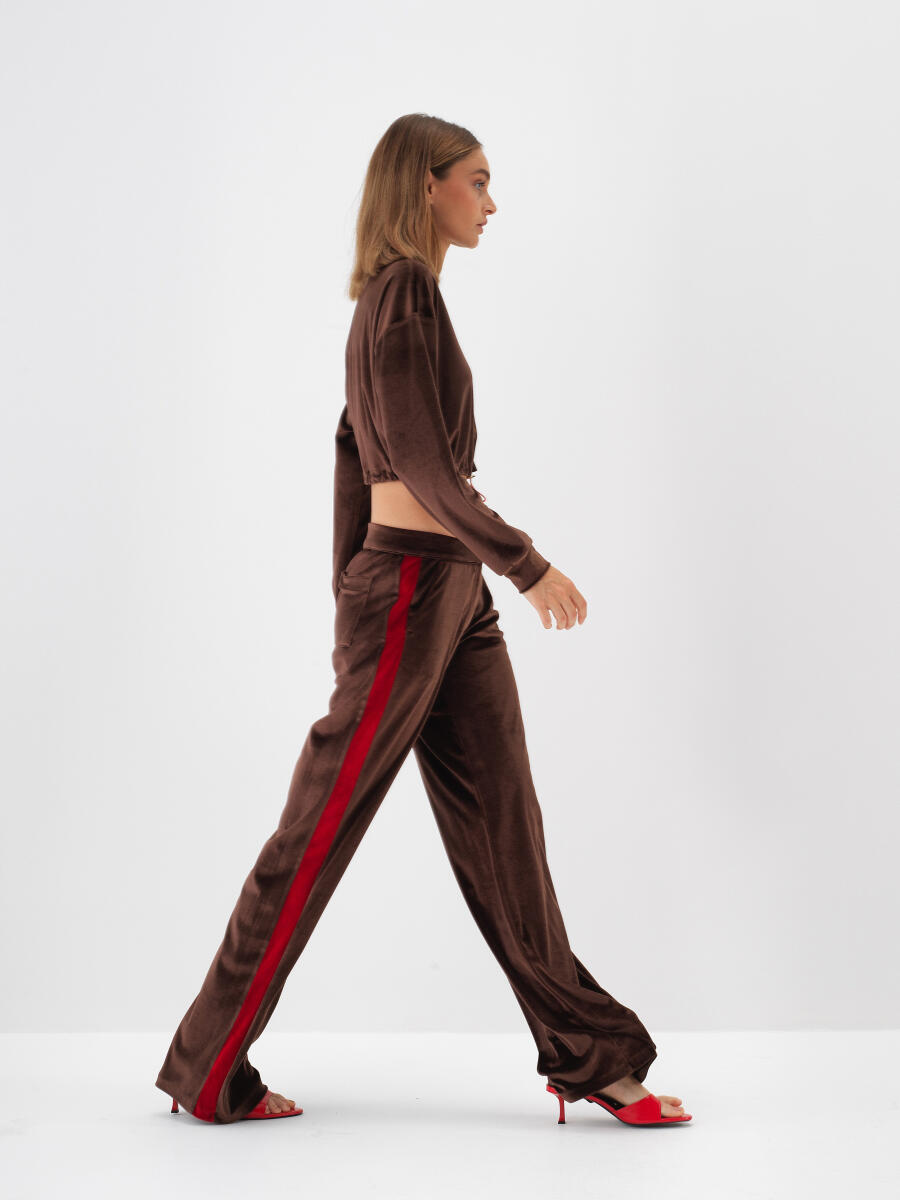 Kahverengi Lüks Dokulu Soft Kadife Oversize Pantolon