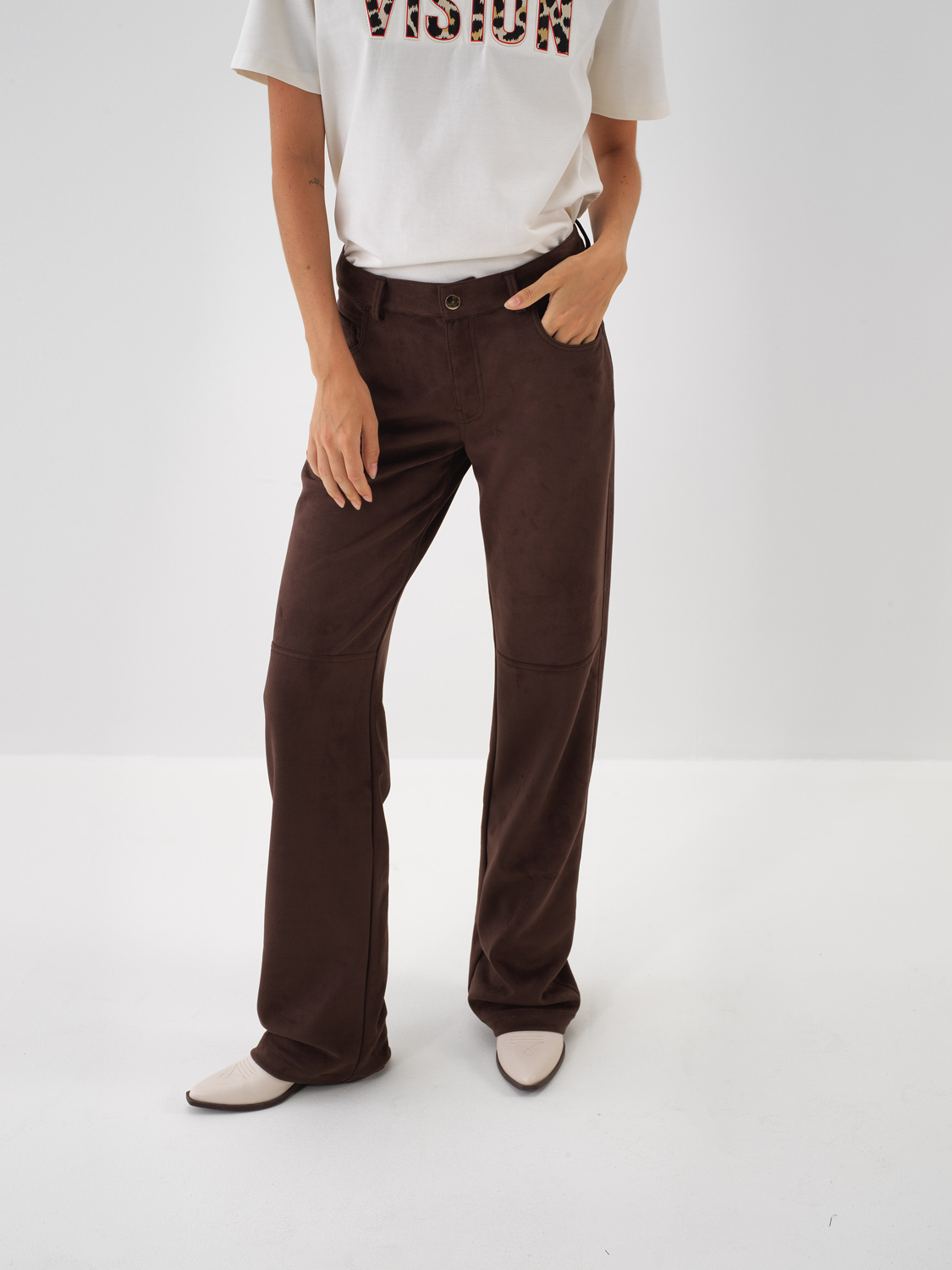 Kahverengi Soft Touch Süet Görünüm Oversize Pantolon