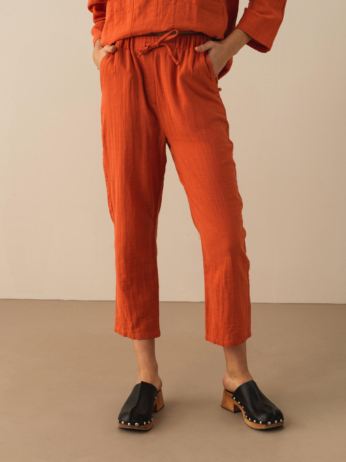 Kiremit Pamuk Dokulu Oversize Pantolon