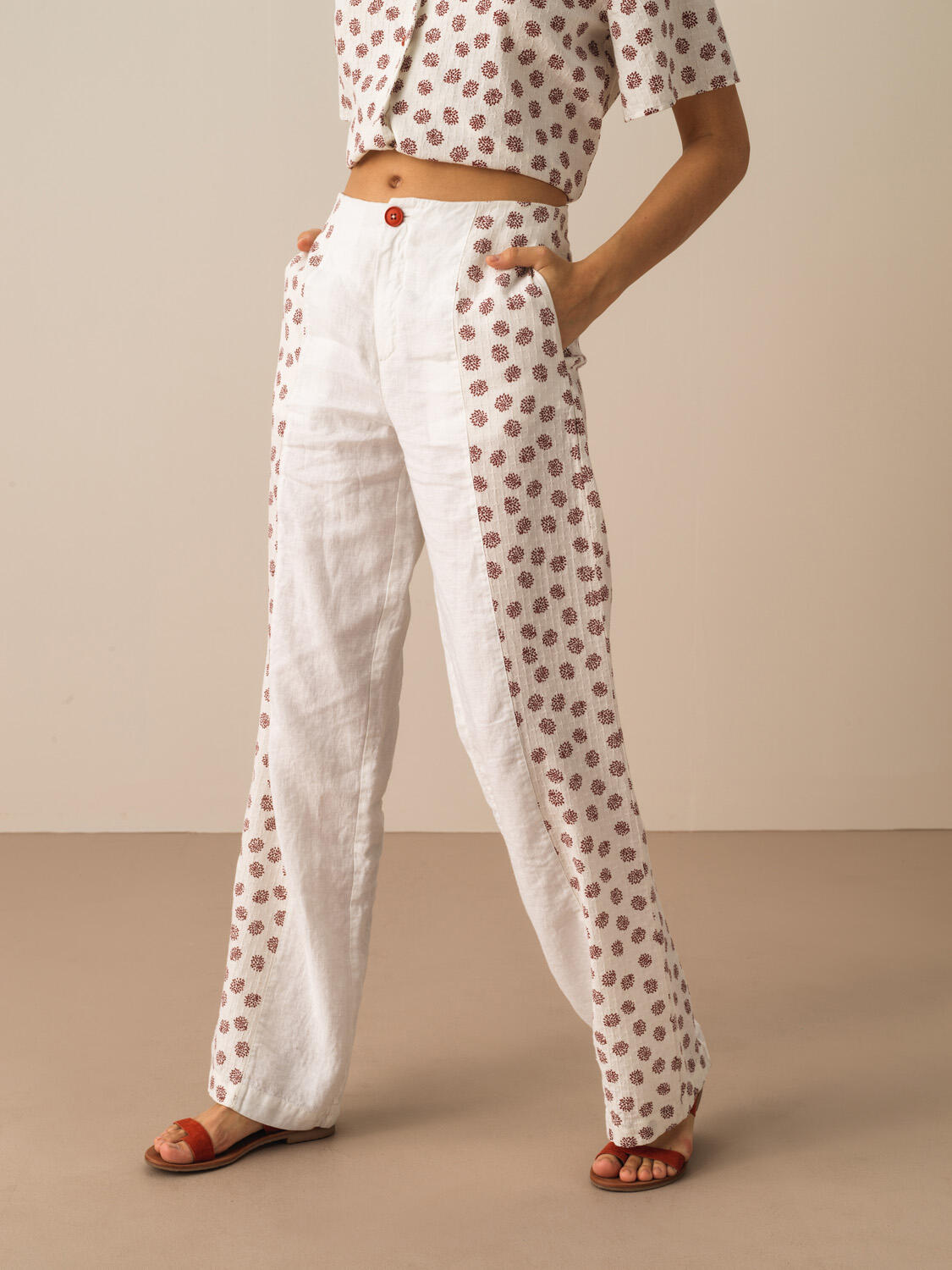 Kiremit Pamuk Dokulu Oversize Pantolon