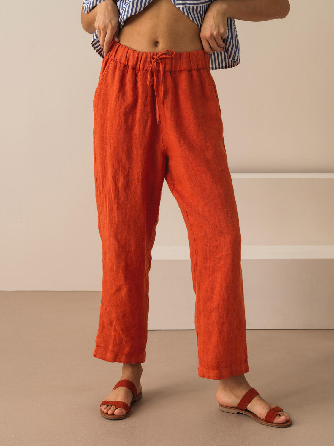 Kiremit %100 Keten Regular Fit Pantolon