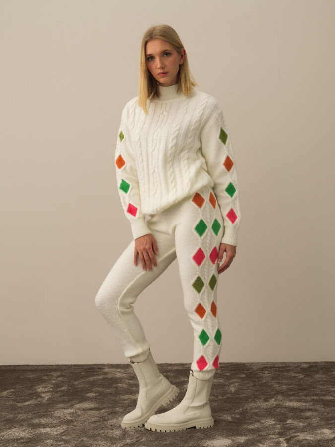 Kırık Beyaz Lüks Pamuk Dokulu Oversize Pantolon - Xint