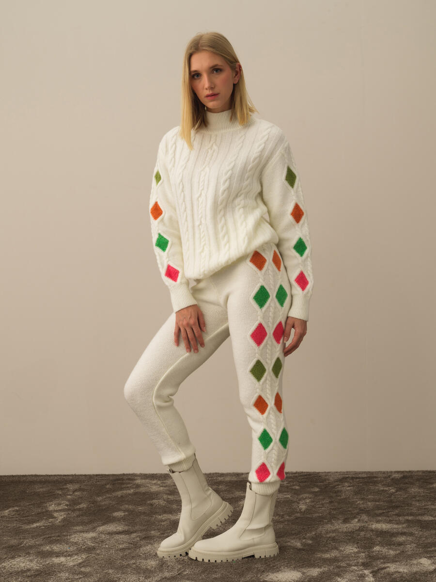 Kırık Beyaz Lüks Pamuk Dokulu Oversize Pantolon - 3