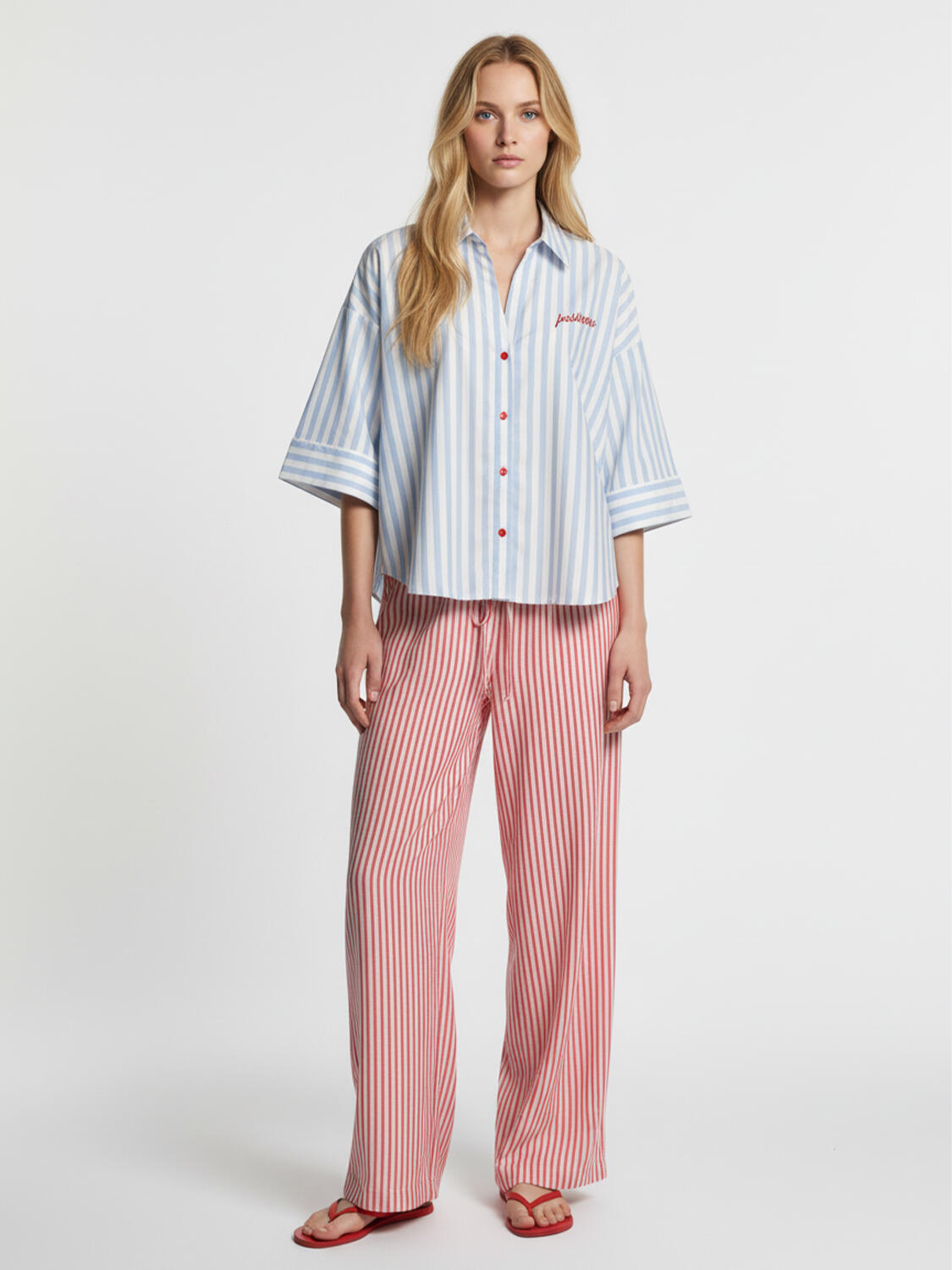 Kırmızı Doğal Dökümlü Oversize Pantolon - 3