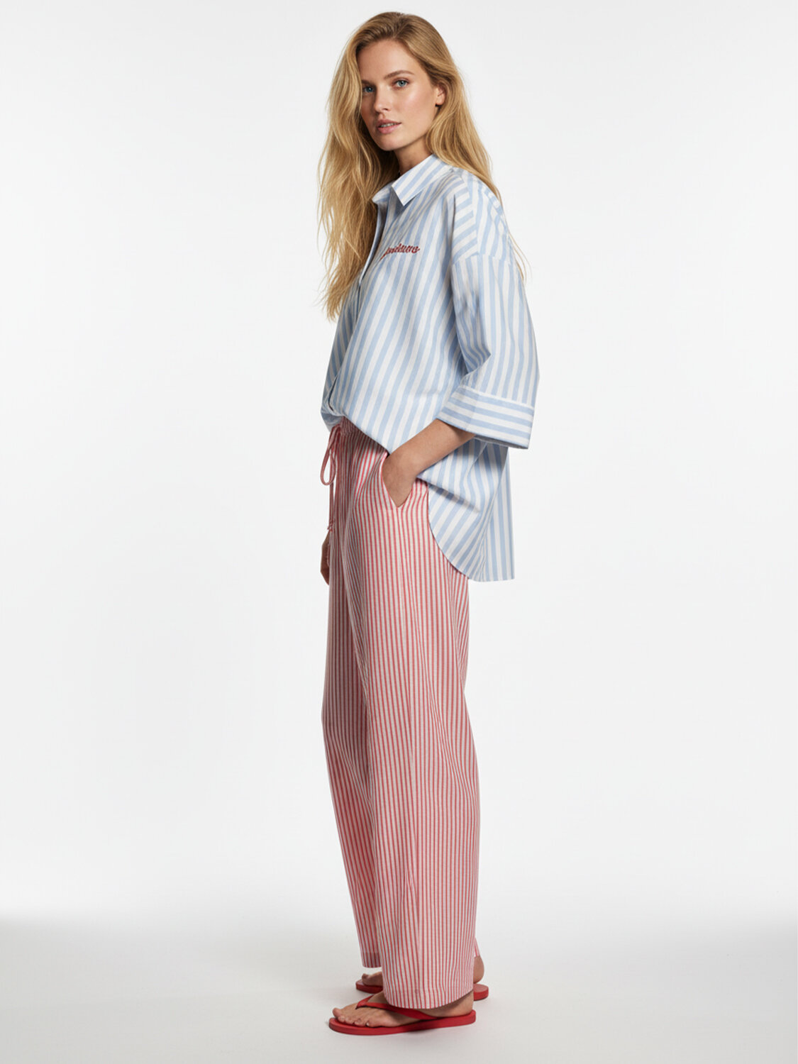 Kırmızı Doğal Dökümlü Oversize Pantolon - 4