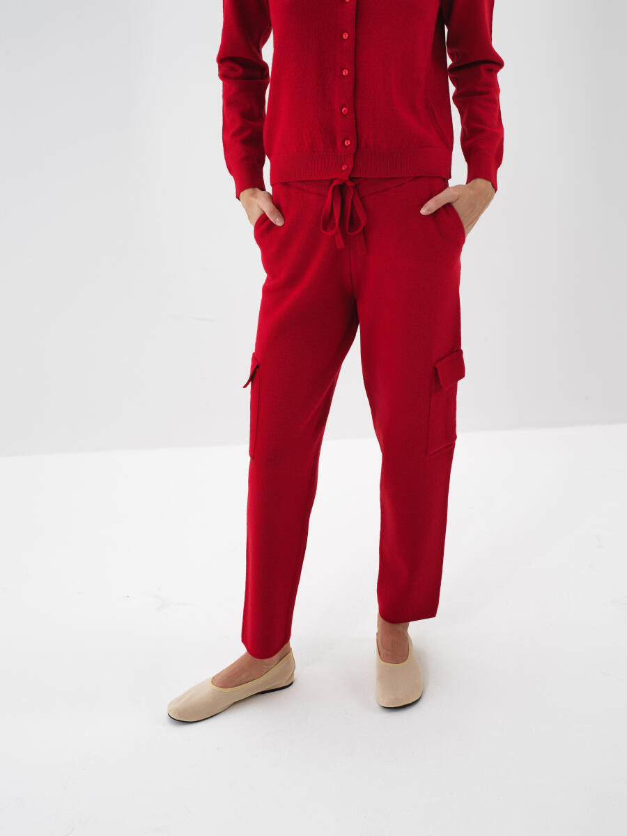 Kırmızı Doğal Yün Dokulu Regular Fit Pantolon