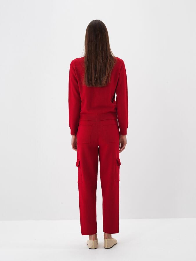 Kırmızı Doğal Yün Dokulu Regular Fit Pantolon - Xint