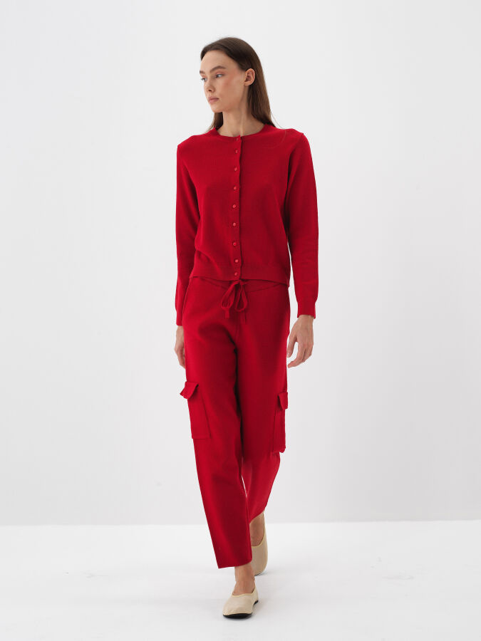 Kırmızı Doğal Yün Dokulu Regular Fit Pantolon - Xint