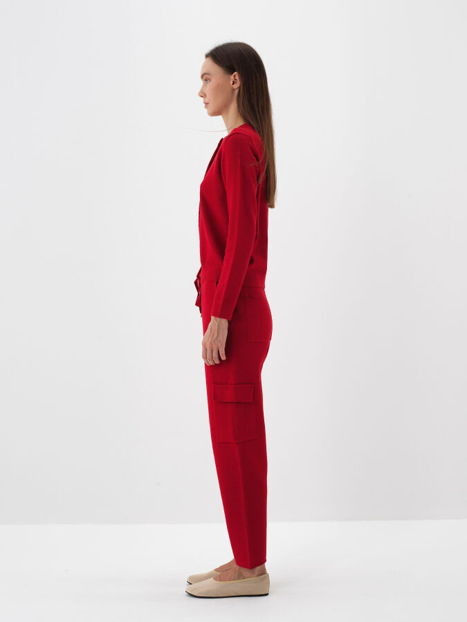 Kırmızı Doğal Yün Dokulu Regular Fit Pantolon - Xint