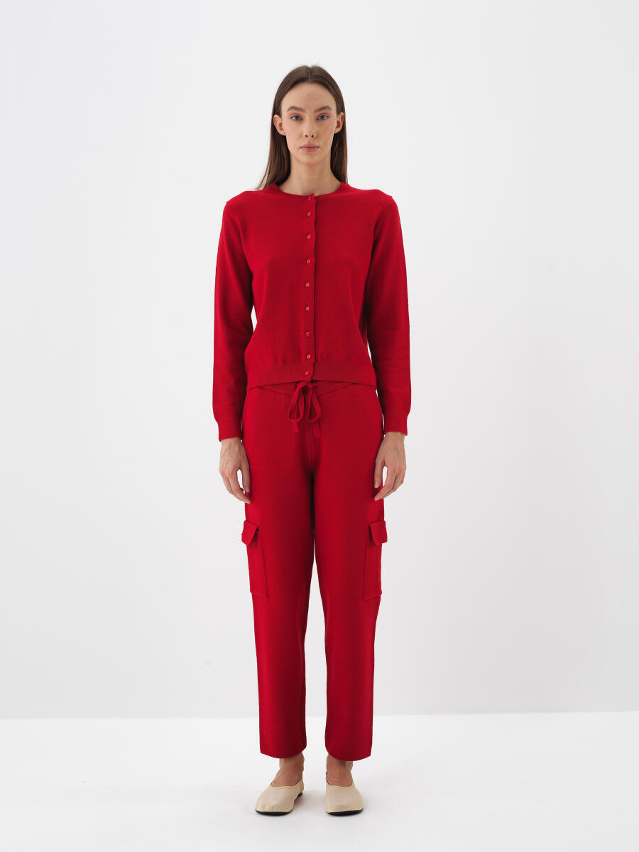 Kırmızı Doğal Yün Dokulu Regular Fit Pantolon - 2