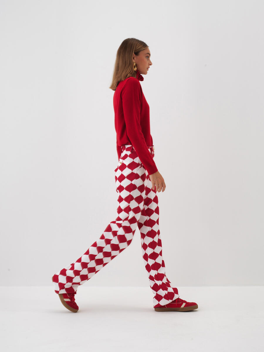 Kırmızı Formunu Koruyan Regular Fit Pantolon - 5