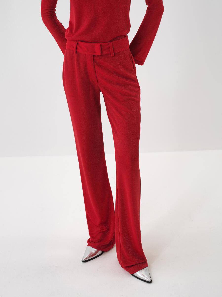 Kırmızı Işıltılı Sim Detaylı Regular Fit Pantolon