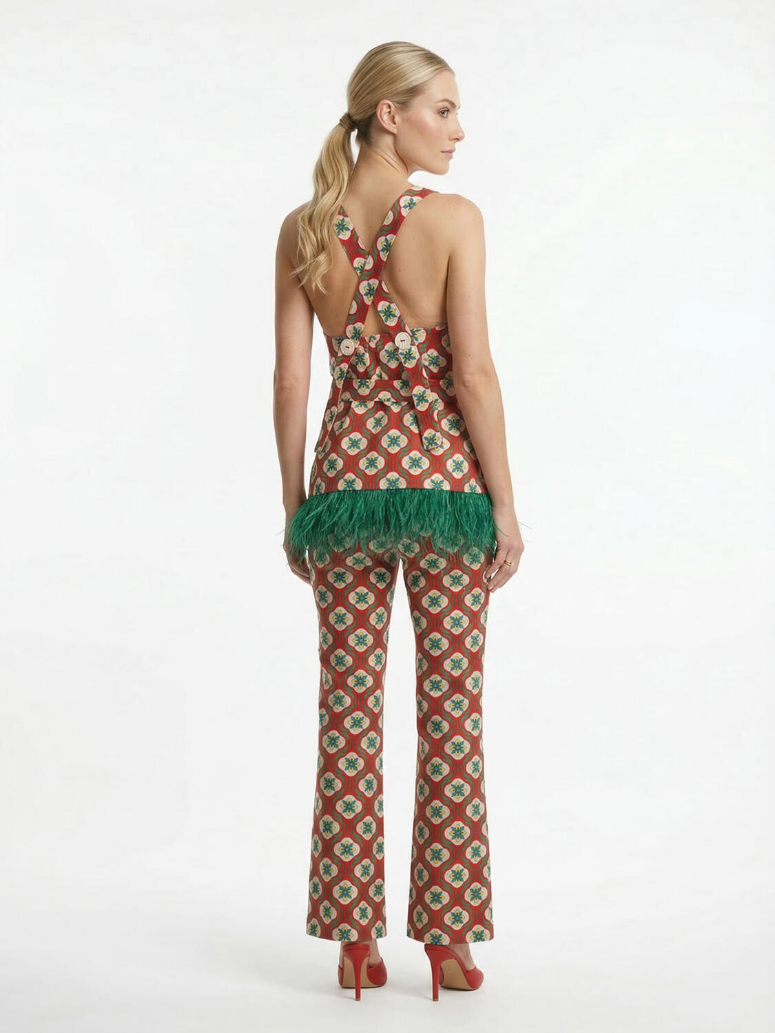 Kırmızı Keten Karışımlı Regular Fit Pantolon - 4