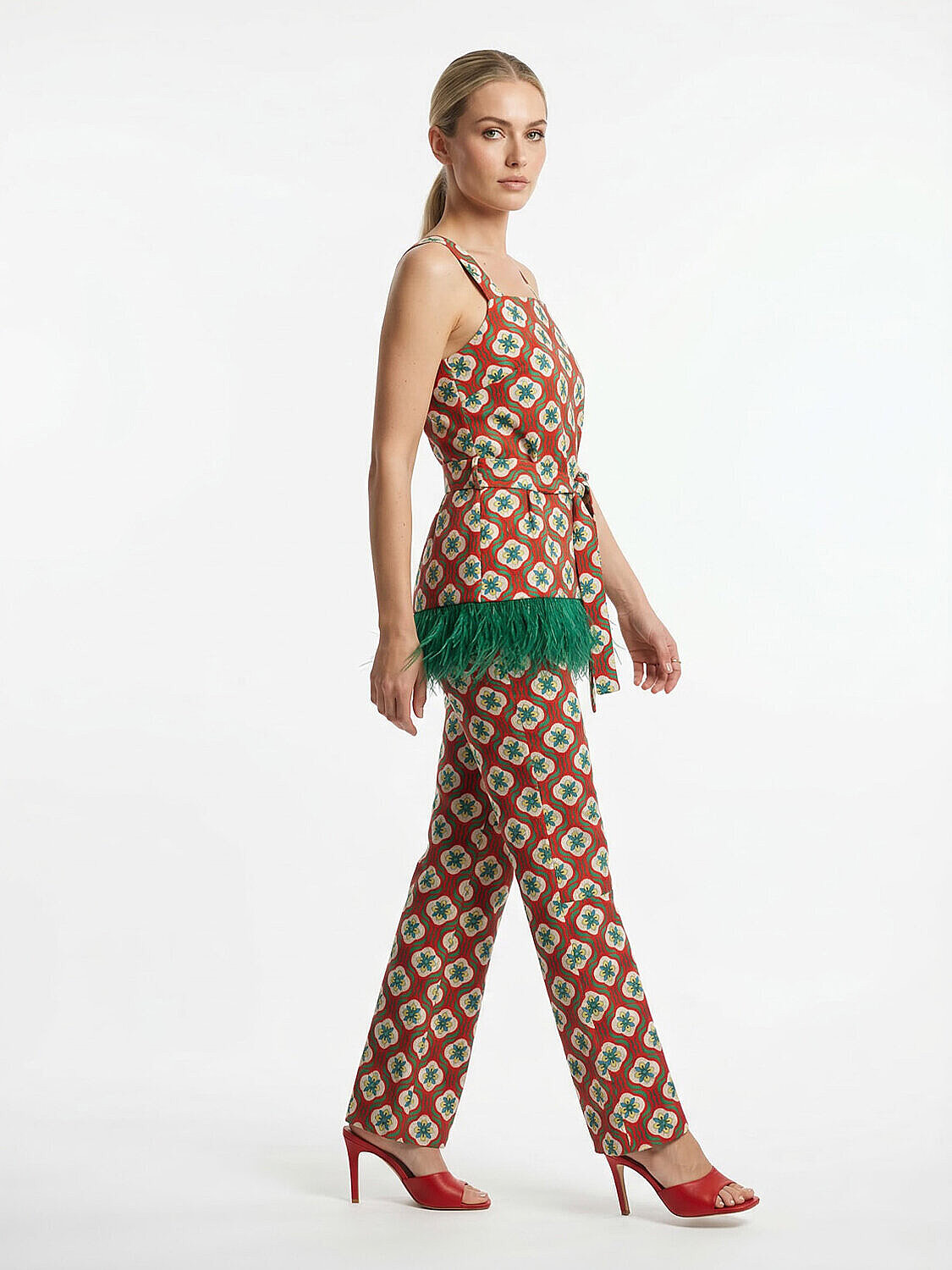 Kırmızı Keten Karışımlı Regular Fit Pantolon (3)