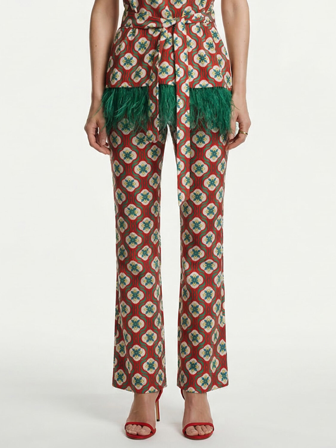 Kırmızı Keten Karışımlı Regular Fit Pantolon