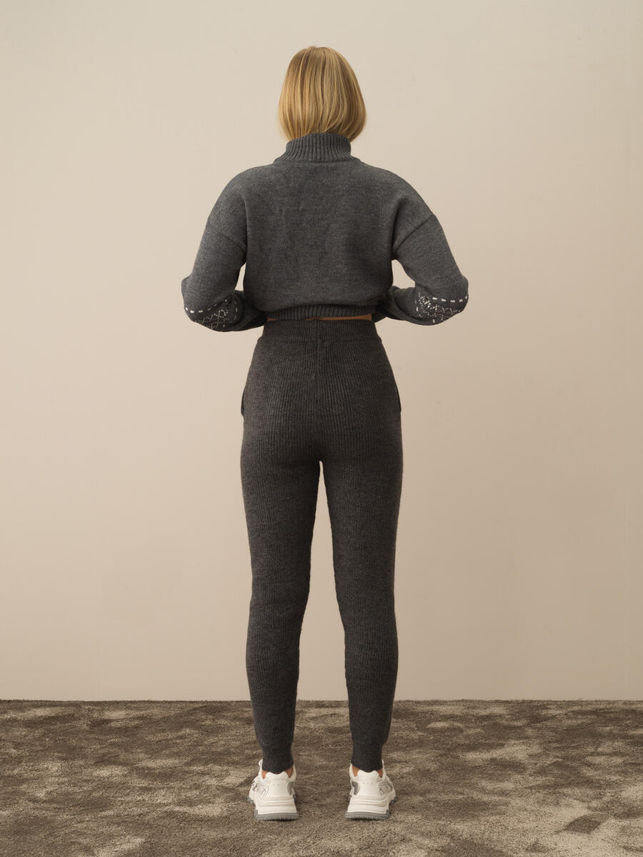 Koyu Gri Lüks Pamuk Dokulu Regular Fit Pantolon - 4