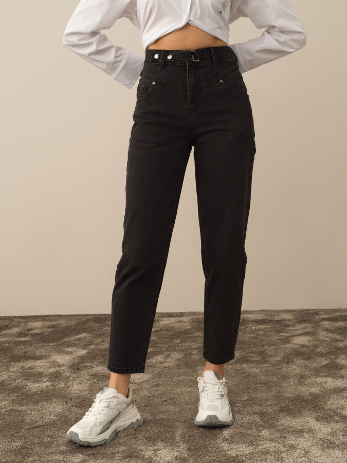 Gri Oversize Pamuklu Denim Pantolon