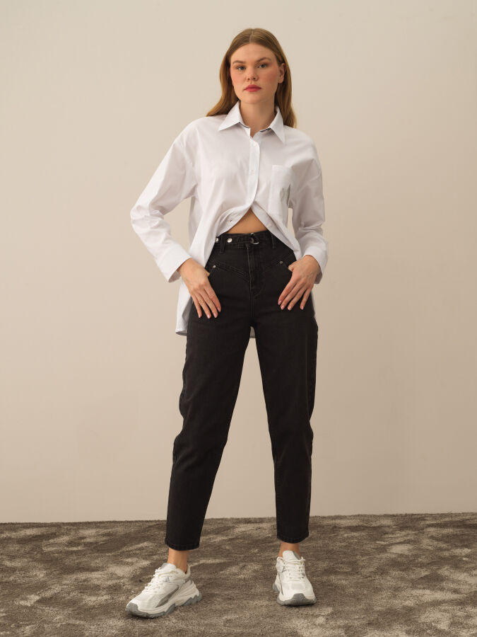 Koyu Gri Pamuk Dokulu Oversize Pantolon - Xint